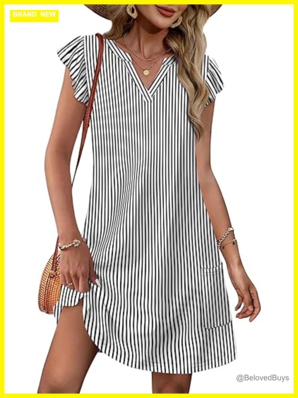 Ruffle Sleeve V-Neck Swing Dress with Pockets